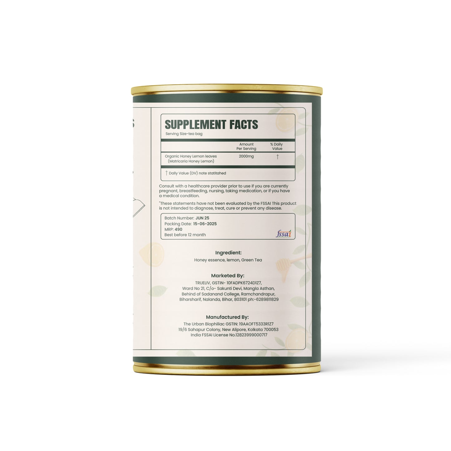 Truliv Honey Lemon Green Tea